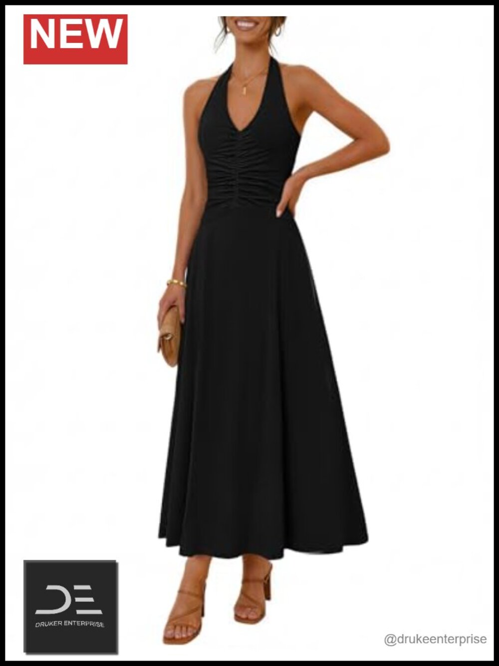 Halter Neck Sleeveless Backless Ruched Maxi Dress